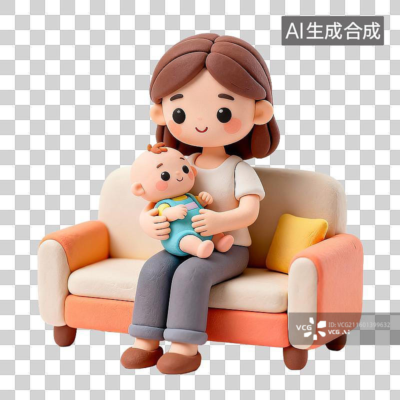 【AI数字艺术】母亲沙发上抱着婴儿图片素材