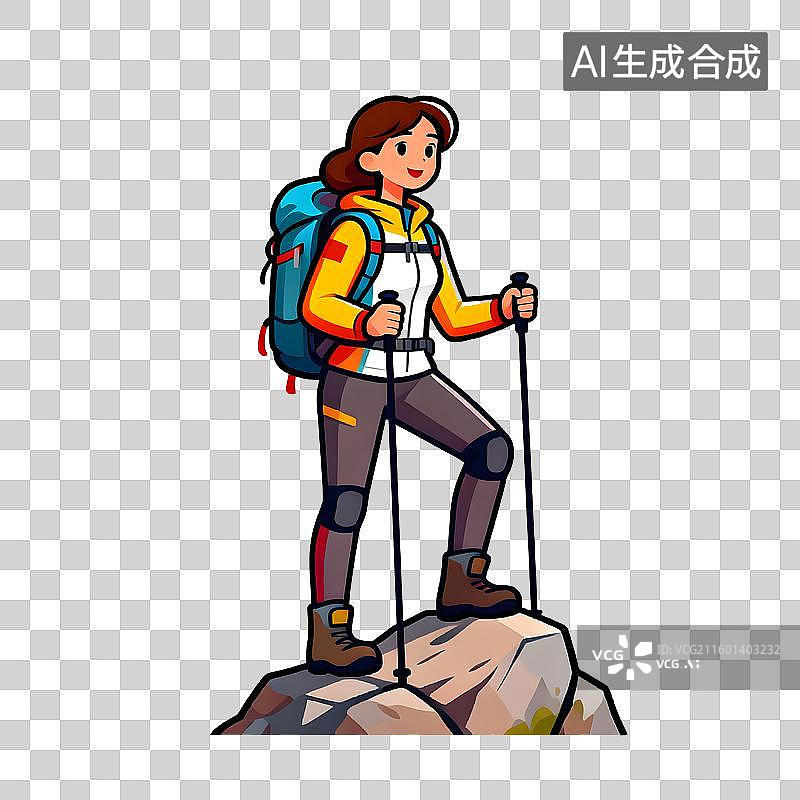 【AI数字艺术】一位女性在山峰上徒步图片素材