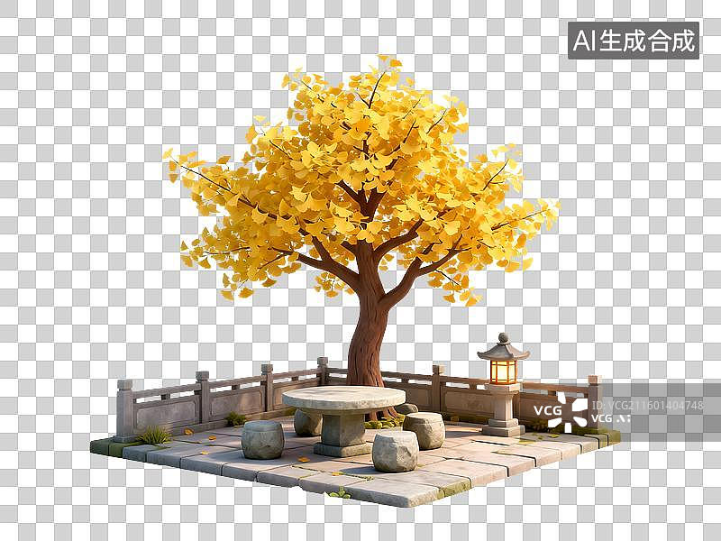 【AI数字艺术】秋日银杏树下的宁静景致图片素材