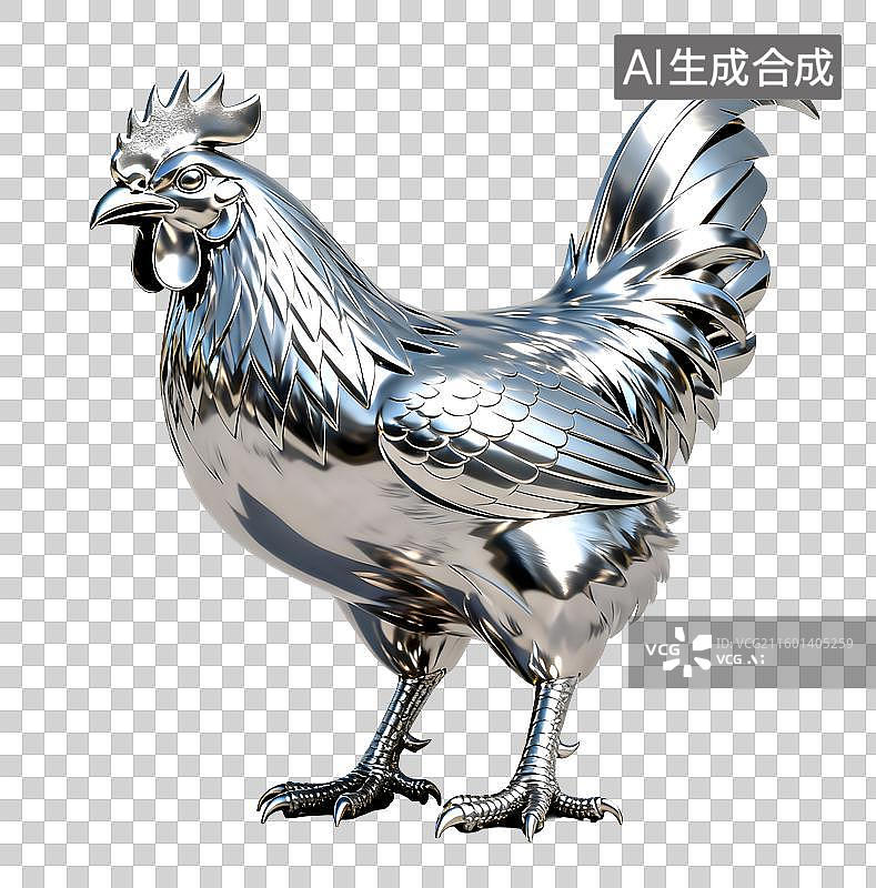 【AI数字艺术】闪亮金属质感的公鸡形象图片素材