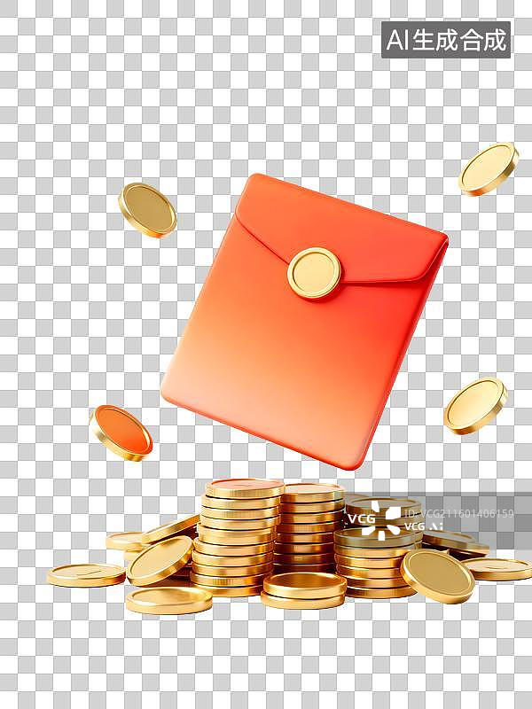 【AI数字艺术】红色红包与金币代表财富图片素材