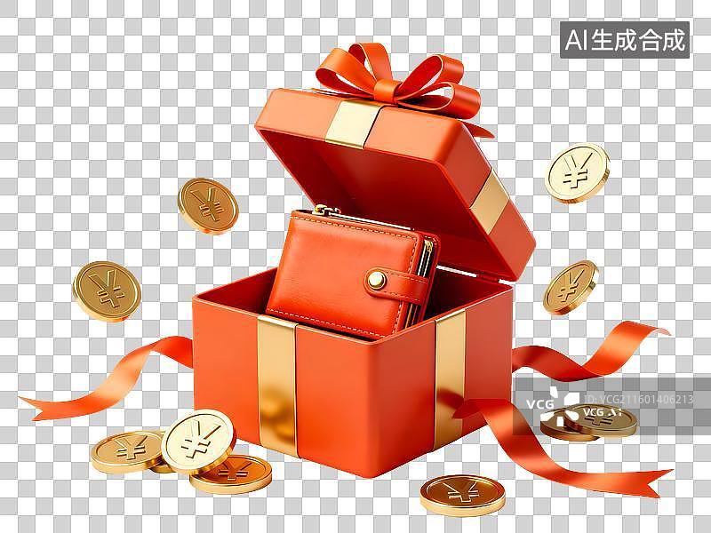 【AI数字艺术】红色礼盒与钱币钱包图片素材