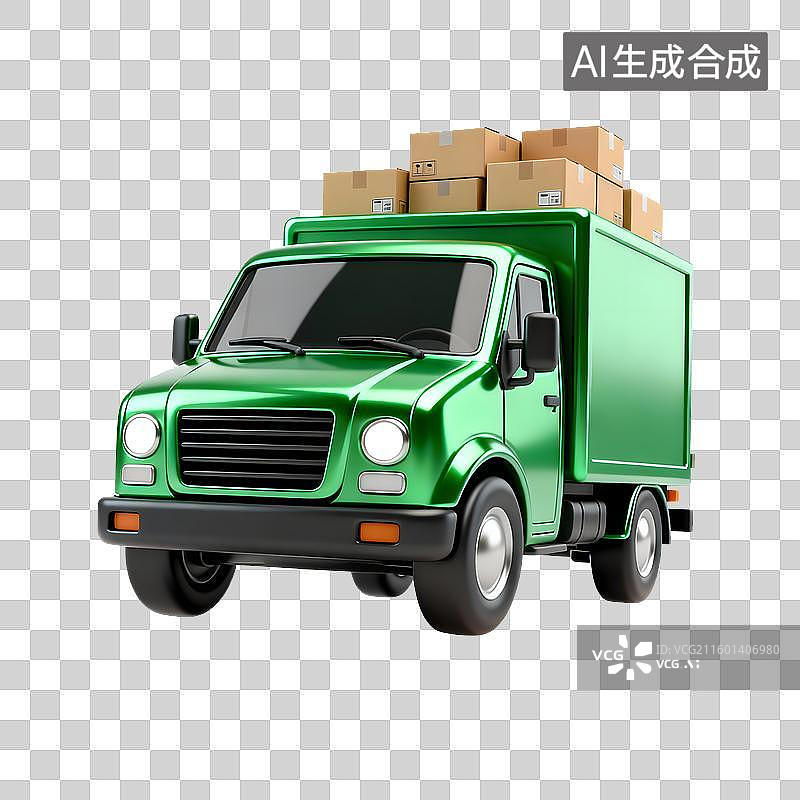 【AI数字艺术】绿色载货运输卡车图片素材