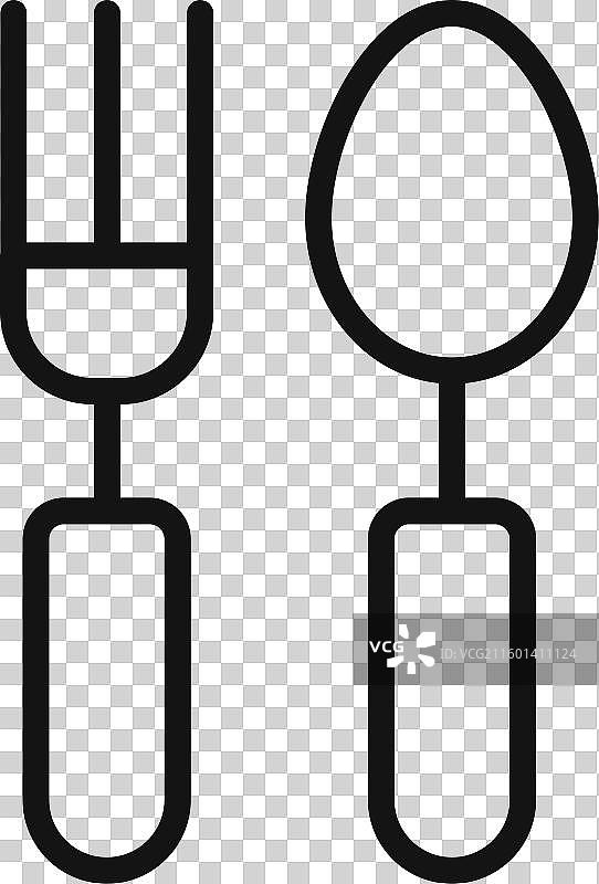 勺子和叉子图标轮廓集合（黑色）图片素材