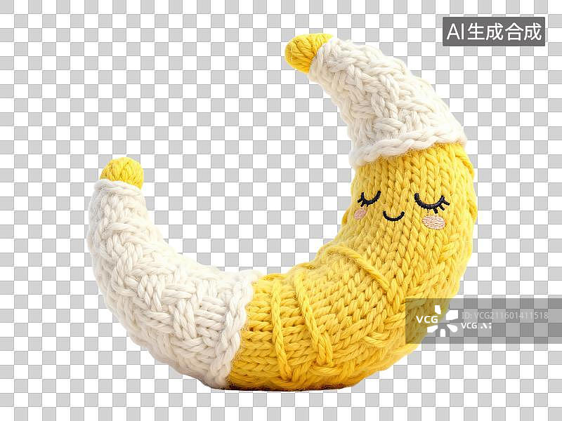 【AI数字艺术】3D毛线针织风格舒适月牙形柔软白黄色纱线弯曲填充爱刺绣表情多彩几何形体透明插画装饰元素图片素材