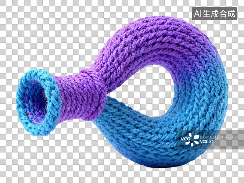 【AI数字艺术】3D毛线针织风格奇妙克莱因瓶柔和淡紫蓝色几何形体透明插画装饰元素图片素材