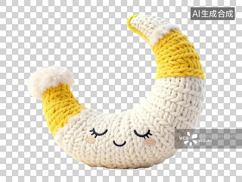 【AI数字艺术】3D毛线针织风格舒适月牙形柔软白黄色纱线弯曲填充爱刺绣表情多彩几何形体透明插画装饰元素图片素材