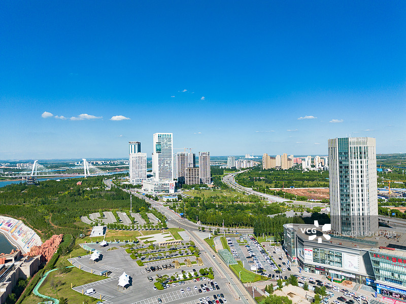 内蒙古鄂尔多斯康巴什城市风光航拍图片素材