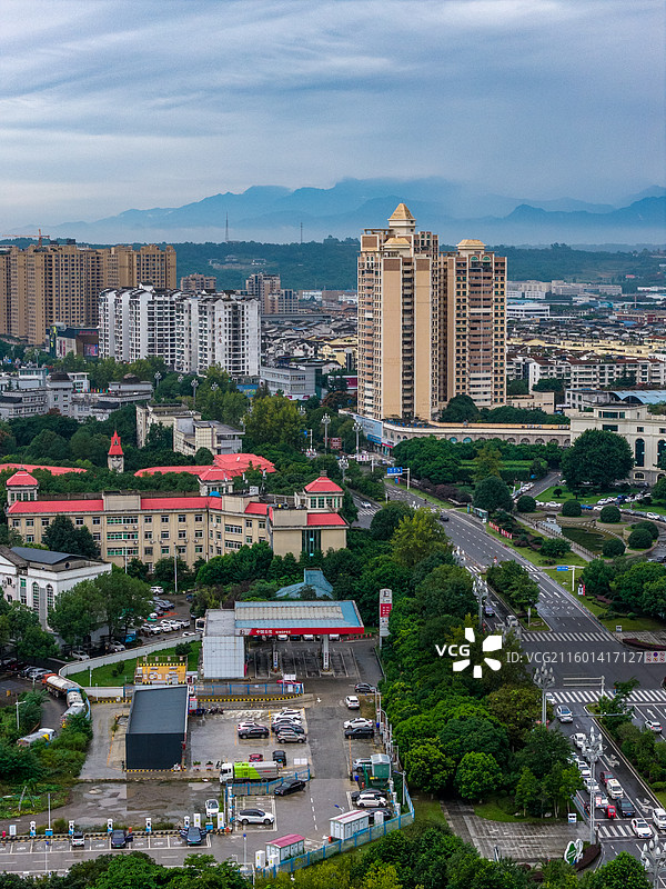 四川省绵阳市安州区城区周围航拍图片图片素材