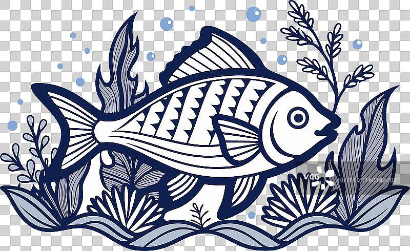 河中的鲷鱼与植物剪影图片素材