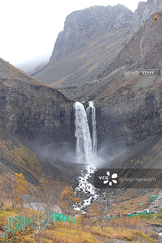 吉林延边安图县长白山景区瀑布秋季风光图片素材