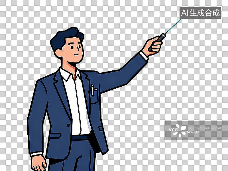 【AI数字艺术】深蓝色西装 激光笔演示演讲者 扁平化插画 免抠素材图片素材