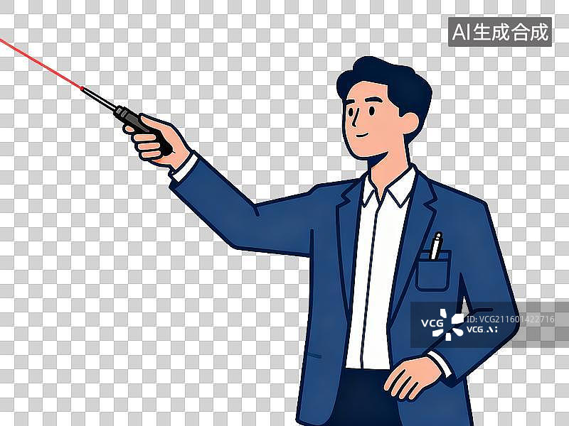 【AI数字艺术】深蓝色西装 激光笔演示演讲者 扁平化插画 免抠素材图片素材