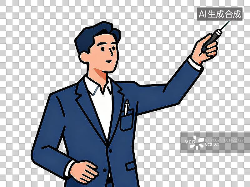 【AI数字艺术】深蓝色西装 激光笔演示演讲者 扁平化插画 免抠素材图片素材