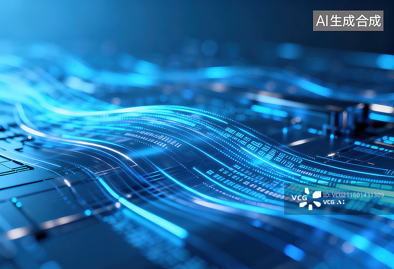 【AI数字艺术】数据蓝潮：智能时代的信息洪流图片素材