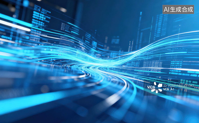 【AI数字艺术】数据蓝潮：智能时代的信息洪流图片素材