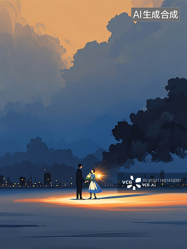 【AI数字艺术】夜幕下的浪漫：恋人之间的光芒图片素材
