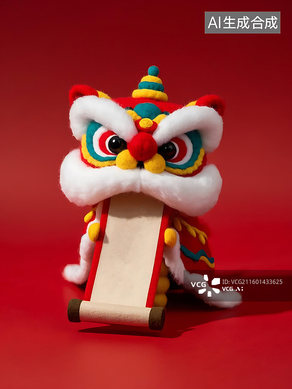 【AI数字艺术】可爱毛毡狮子舞玩具，新年节日喜庆装饰图片素材