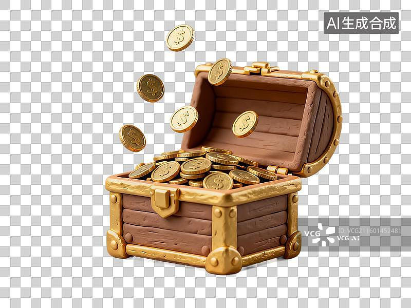 【AI数字艺术】装满金币的开启宝箱图片素材
