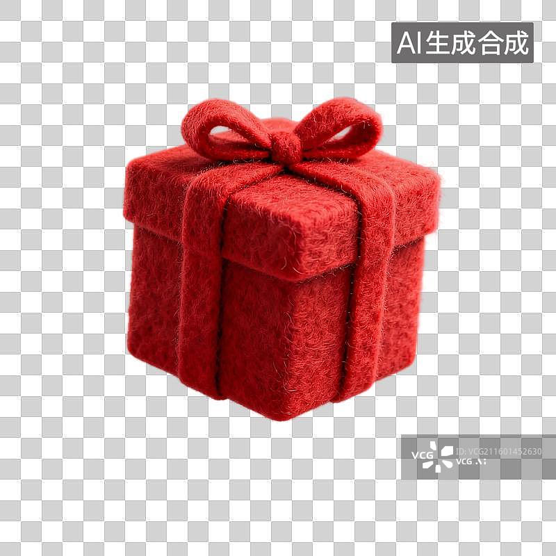 【AI数字艺术】红色毛绒礼物盒装饰蝴蝶结图片素材
