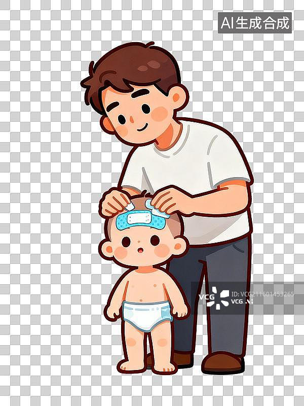 【AI数字艺术】父亲给生病宝宝贴退热贴图片素材