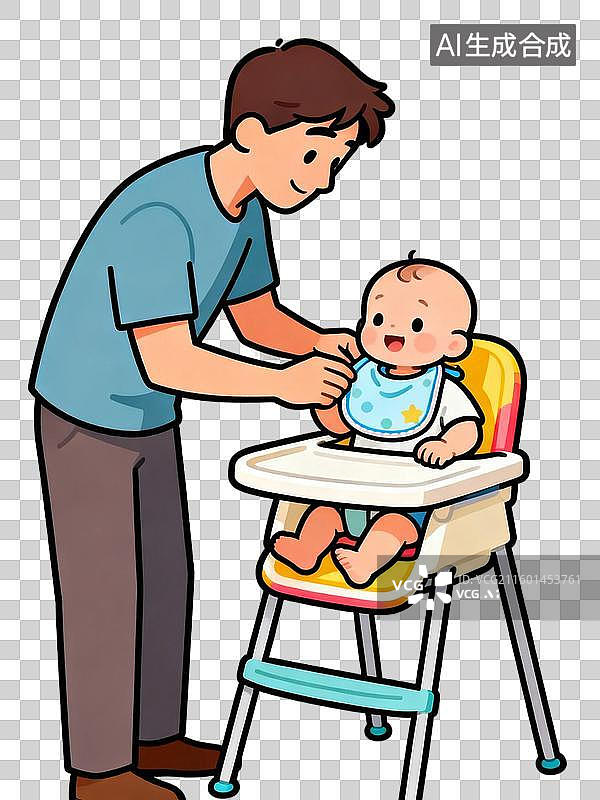 【AI数字艺术】父亲在家给婴儿喂饭图片素材