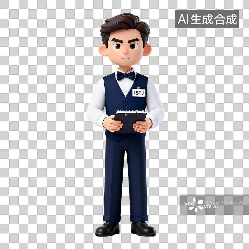 【AI数字艺术】穿着制服手持记事本的服务员图片素材