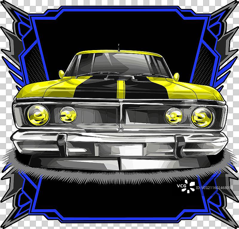 带有蓝色条纹的黄色赛车图片素材