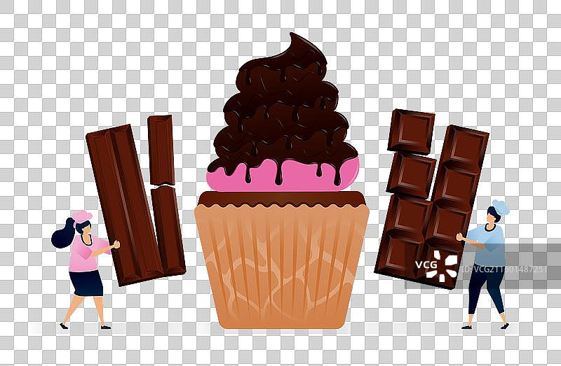 糕点师用粉红色糖霜制作纸杯蛋糕图片素材