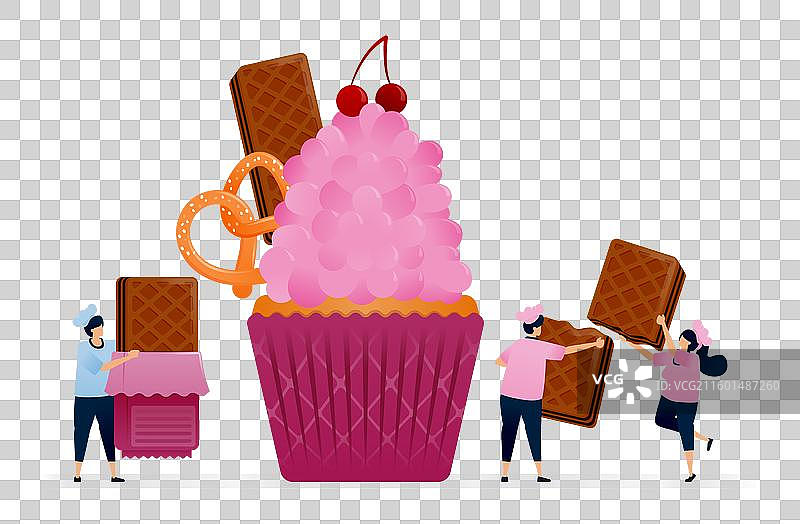 糕点师用粉色奶油制作纸杯蛋糕图片素材