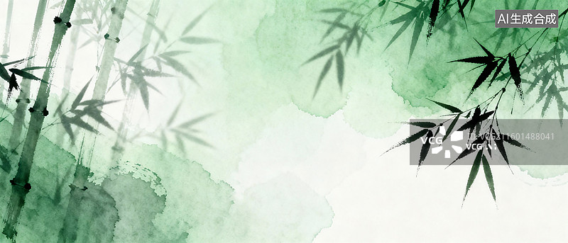 【AI数字艺术】水墨风竹林意境背景素材图片素材