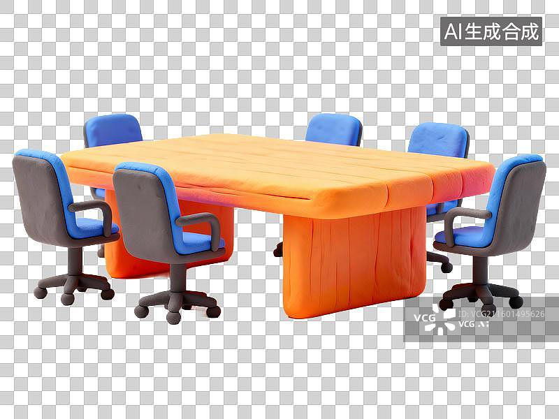 【AI数字艺术】3D卡通粘土风商务办公用品会议桌椅图片素材