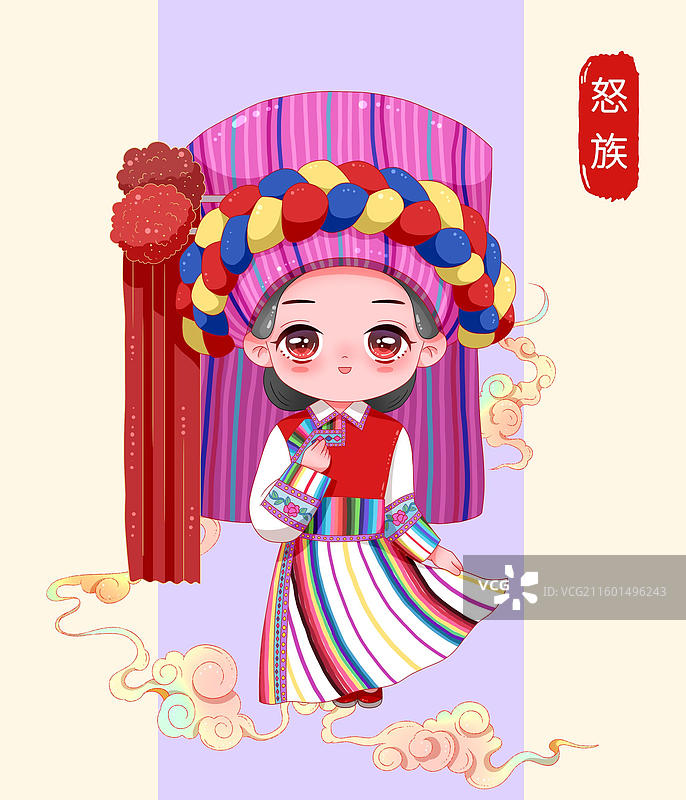 国潮卡通五十六个民族-怒族图片素材
