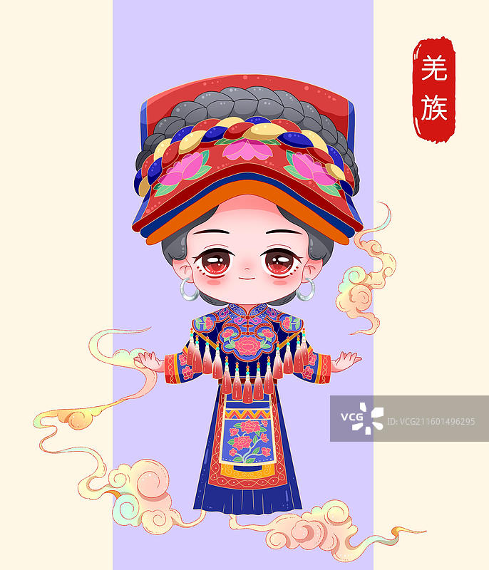 国潮卡通五十六个民族-羌族图片素材