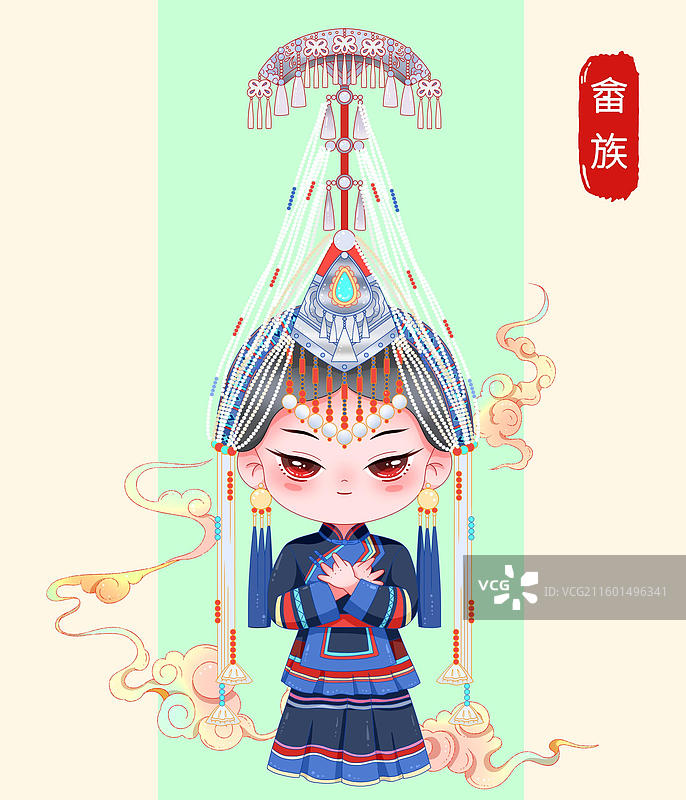 国潮卡通五十六个民族-畲族图片素材