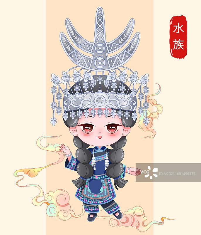 国潮卡通五十六个民族-水族图片素材