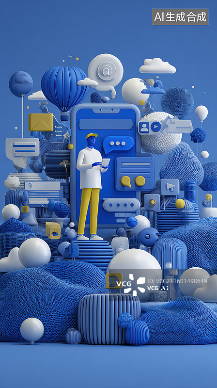 【AI数字艺术】蓝色科技世界中的数字人物图片素材