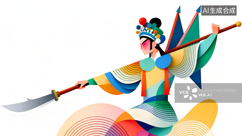 【AI数字艺术】京剧刀马旦彩色剪纸设计海报图片素材