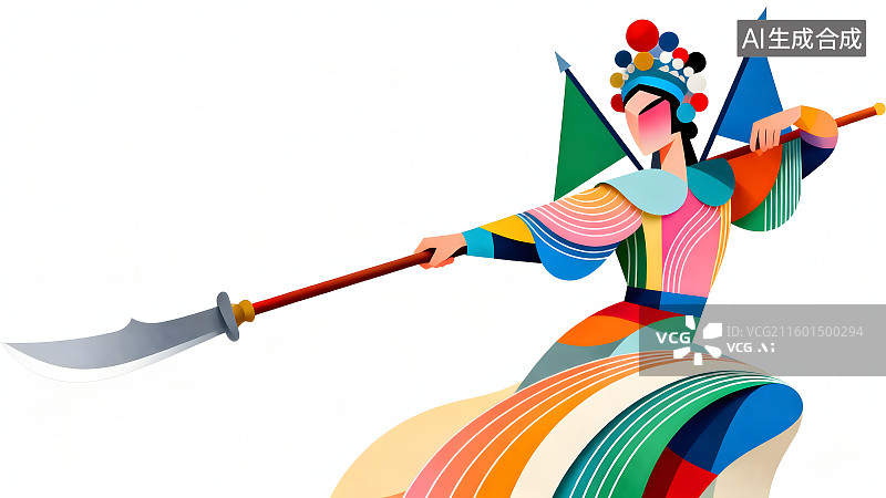 【AI数字艺术】京剧刀马旦彩色剪纸设计海报图片素材