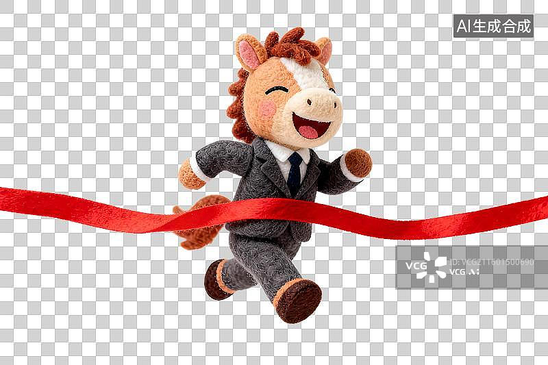 【AI数字艺术】马年可爱的毛毡小马一马当先冲刺奔跑新年春节，三维图形免扣设计元素图片素材