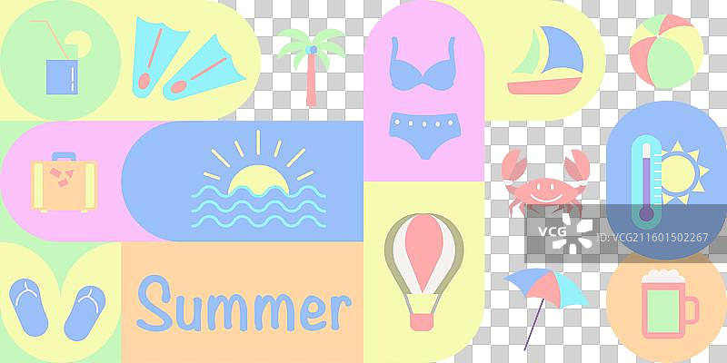 彩色几何斯堪的纳维亚风格夏日图标图片素材