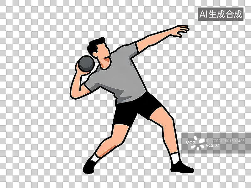 【AI数字艺术】铅球运动员投掷瞬间 田径比赛力量与技巧 扁平化插画 免抠素材图片素材