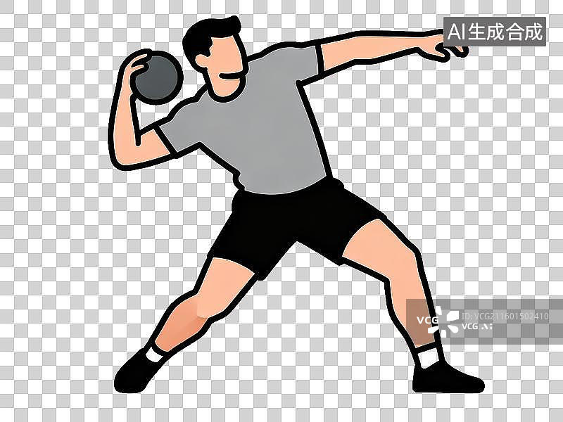 【AI数字艺术】铅球运动员投掷瞬间 田径比赛力量与技巧 扁平化插画 免抠素材图片素材