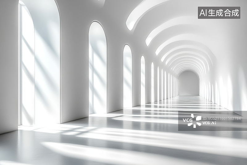 【AI数字艺术】明亮拱廊的光影长廊图片素材