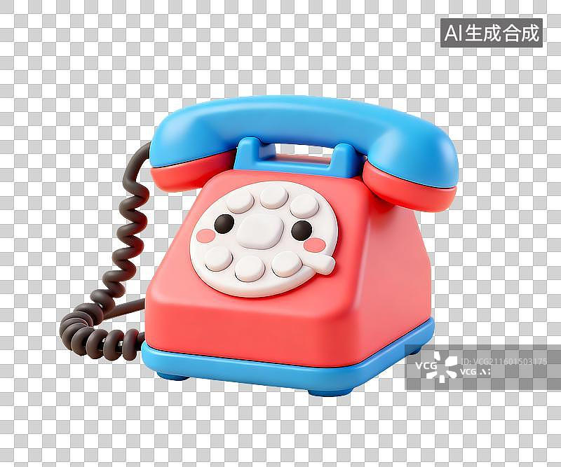【AI数字艺术】商务办公 办公用品  3D卡通拟人风   电话机图片素材