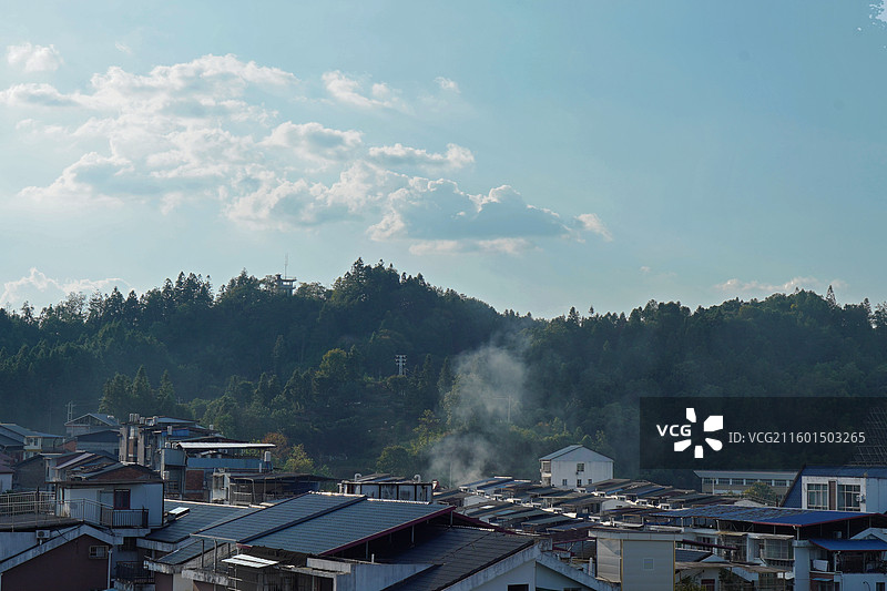 建宁县的炊烟袅袅图片素材