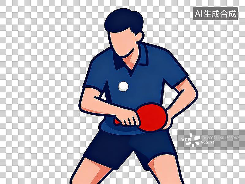 【AI数字艺术】乒乓球运动员准备击球 红色球拍白色乒乓球 扁平化插画 免抠素材图片素材