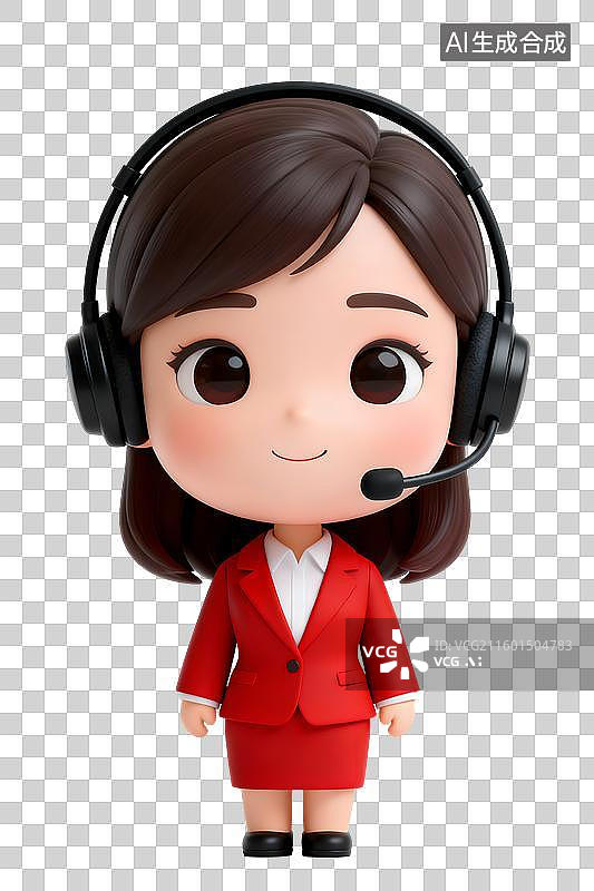 【AI数字艺术】穿正装的商务客服人物3D卡通可爱插画元素图片素材