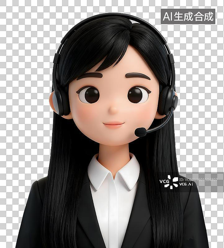 【AI数字艺术】穿正装的商务客服人物3D卡通可爱插画元素图片素材