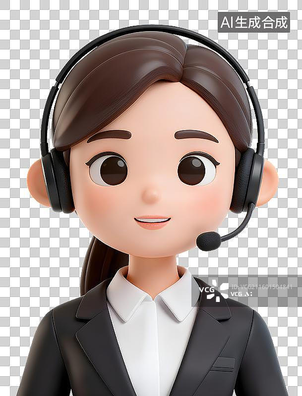 【AI数字艺术】穿正装的商务客服人物3D卡通可爱插画元素图片素材